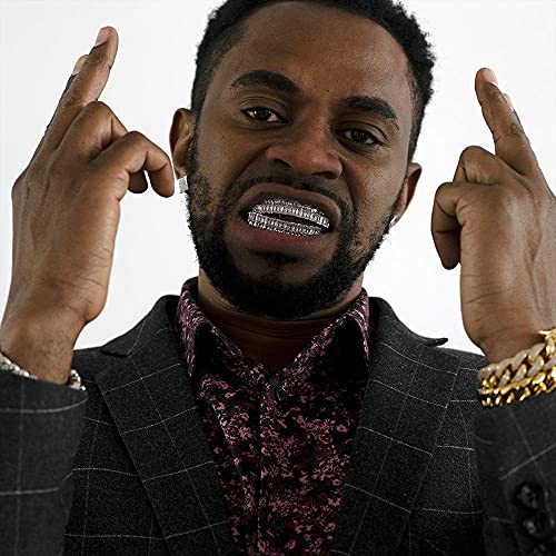 Lureen Gold Teeth Grillz Square Pave Cz 8 Teeth Top Bottom Man Women Grillz Diamonds Grillz+ 2 Extra Molding Bars #TOP3