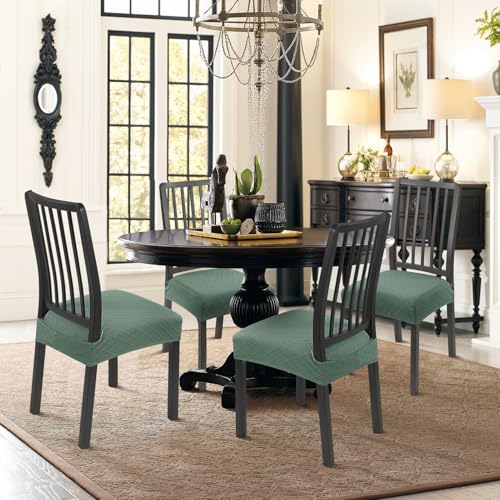 Image of SearchI Dining Chair Seat Covers Set of 6, Rear Covered, Check Green