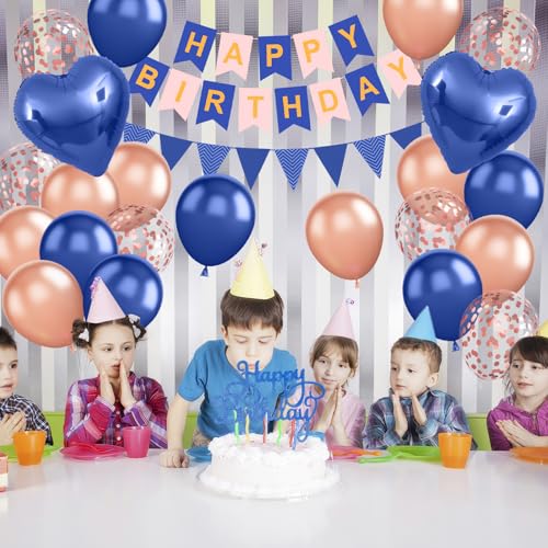 Image of Navy Blue Rose Gold Birthday Decorations,Birthday Balloons Set