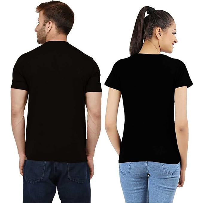 Image of Uniplanet Store Cotton Half Sleeve Couple Mix by Designs Black T-Shirt