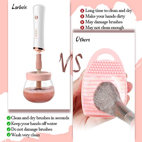 Makeup Brush Cleaner Dryer, Larbois Electric Brush Cleaner Machine with 8 Rubber Collars, Automatic Brush Cleaner Spinner Makeup Brush Tools, Wash and Dry Seconds.(White) - Thumbnail 5