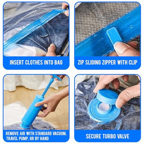 Image of LAXIS Reusable Vacuum Bags for Clothes with Pump, Ziplock Vacuum Storage Bags with Pump, Air Tight Double Zip Seal, Clothes, Blankets, Comforter, Pillows & Travel - Set of 12 (3S 3M 3L 3XL)