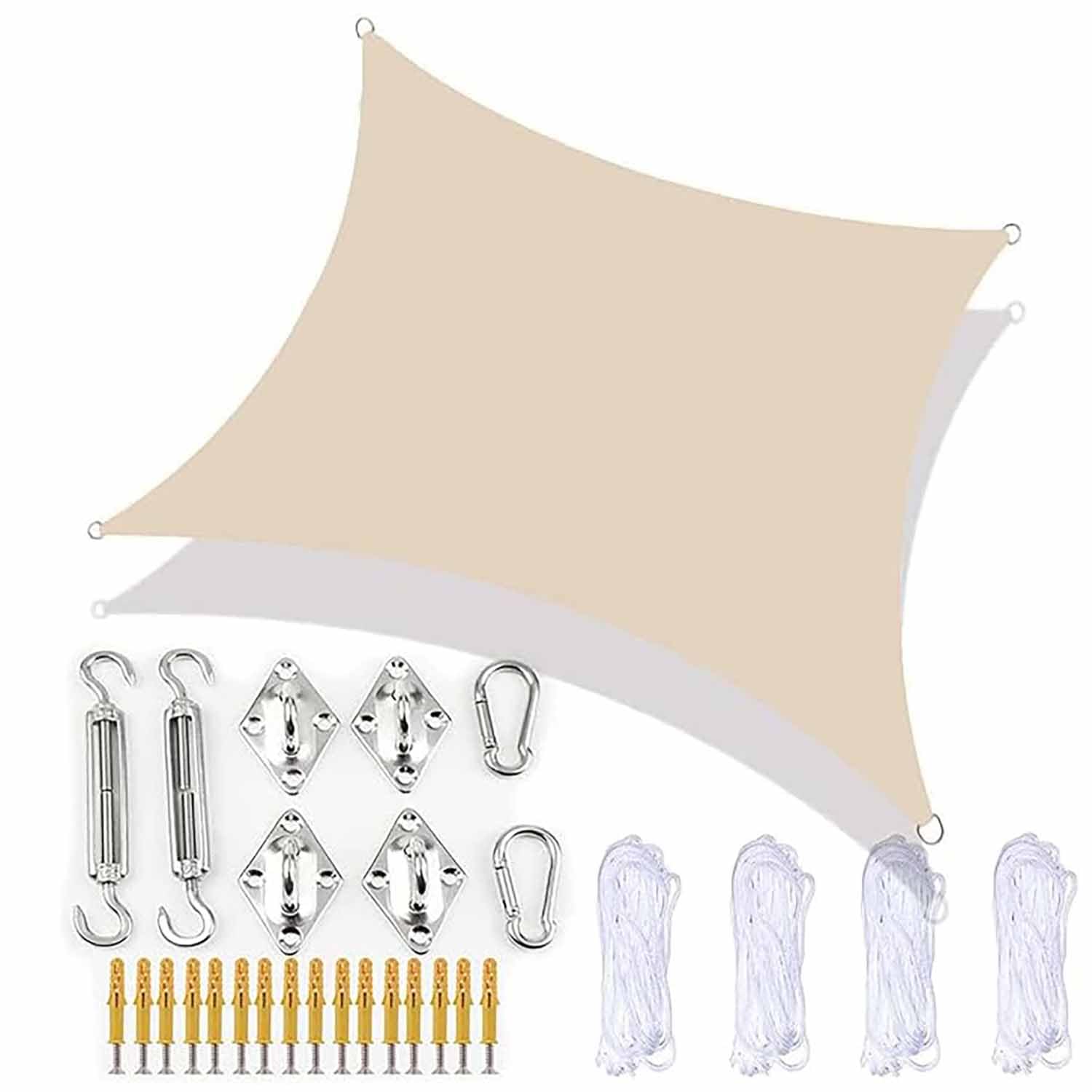 Ffsaacol Shade Sail Hardware Kit, Sun Sail Shades Rectangle Waterproof, UV Block Outdoor Sunshade, for Outdoor Patio Lawn Garden Backyard Carport 5, 16x16ft/5x5m