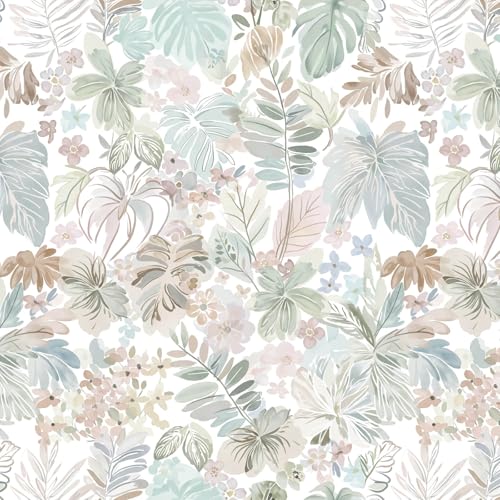 Heroad Floral Peel and Stick Wallpaper Pink Contact Paper Tropical Botanical Stick on Wall Paper Removable Self-Adhesive Wallpaper for Bedroom Cabinets Renter Friendly Decor Vinyl 17.3''x78.7''