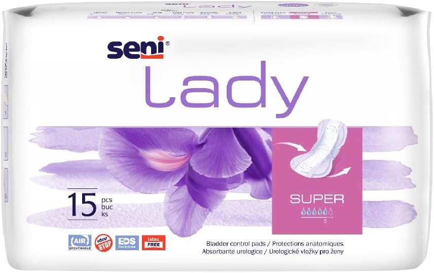 Seni Lady Super Bladder Control Pads | Moderate Incontinence | Highly Absorbent, Skin Friendly | Size 370 mm | Pack of 1 | 15 Pcs