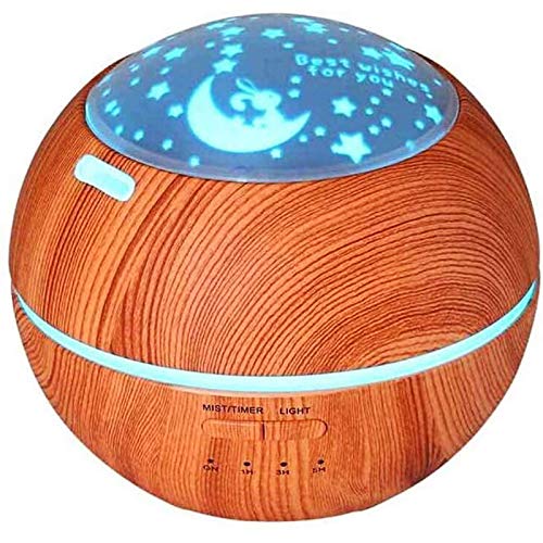 Star Projector Children 50Ml Aromaterapia Difusor de Aceite Esencial Humidificador ultrasónico Luces nocturnas con Grano de Madera Niebla fría para Escritorio de Dormitorio de Oficina,A