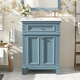 Marzzi 24 Inch Bathroom Vanity with Sink, Classic Vanity Cabinet with 2 Soft-Close Doors and Adjustable Shelf, Traditional Painted Finish, Solid Wood Legs & Ceramic Sink Bath Vanity for Small Spaces