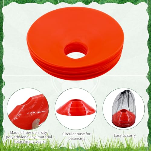 Jyongmer 30 Pcs Disc Cones Training Cones Agility Soccer Cones with Carry Bag for Training, Football, Basketball, Kids, Sports, Field Cone Markers and Other Sports and Games (Red) - Thumbnail 3