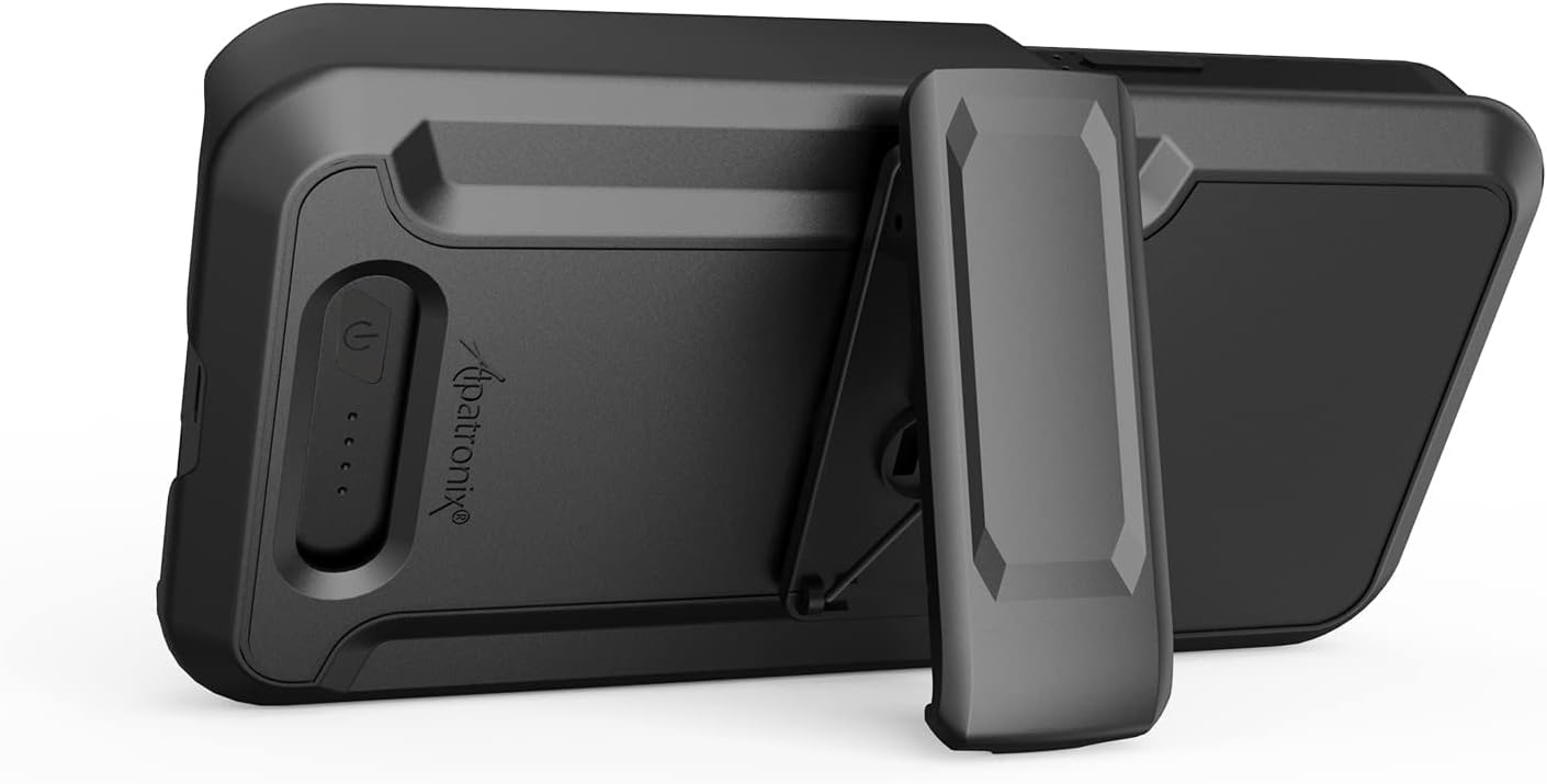 Alpatronix Battery Case and Holster for iPhone 14 Pro Max & iPhone 14 Plus (6.7 inch), Strong Slim Protective Wireless Charging, Certified Chip & Rotating Holster - Black