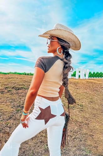 Tempura Bell Bottom Jeans for Women Back Stars Embroidery Skinny Bell Bottom Raw Hem Denim Pants2