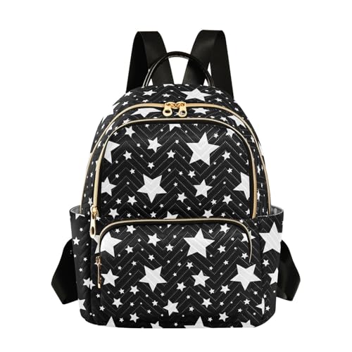 Image of Star Black White Mini Backpack Fashion Backpack Purse for Women,Handbag Shoulder Bag Casual Daypack, Ladies Gift for College Work (M)