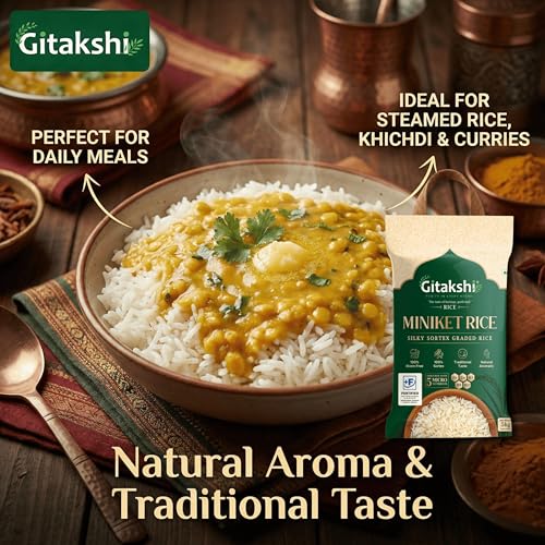 Image of Gitakshi Premium Miniket Rice 5 kg | Silky Long Grain Sortex Graded Rice | Fortified with Iron, Folic Acid, Vitamin B12 & Zinc | Natural Aromatic Rice for Daily Meals & Home Cooking