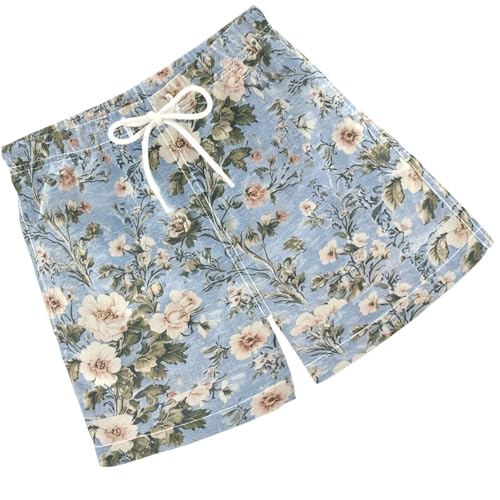 Pigsaly Boys Swim Trunks Vintage French Floral Blue Boys Board Shorts Swimsuit Swimwear Summer Bathing Suit 5T