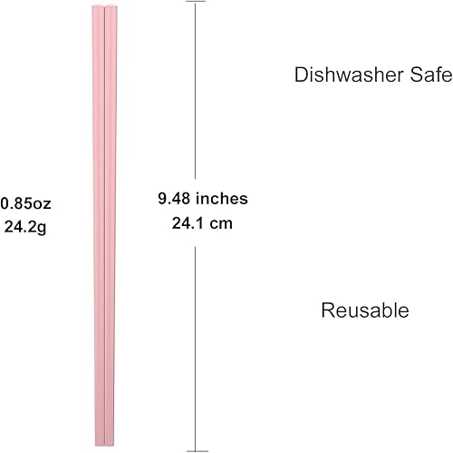 Miniatura 2 de Palillos de fibra de vidrio  6 pares de palillos rosados reutilizables aptos para lavavajillas, ligeros, fáciles de usar, 9.48 pulgadas9.5 in  Set