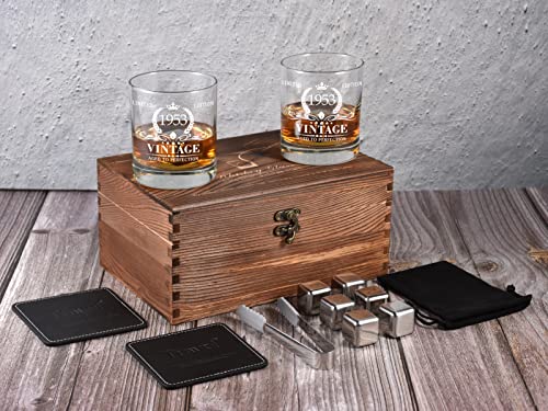 70Th Birthday Gifts For Men, Vintage 1953 Whiskey Glass And Stones Gift Set Of 2, Funny 70 Birthday Gift For Dad Husband Brother, 70 Birthday Present Ideas For Him, 70 Year Old Bday Decorations #TOP5
