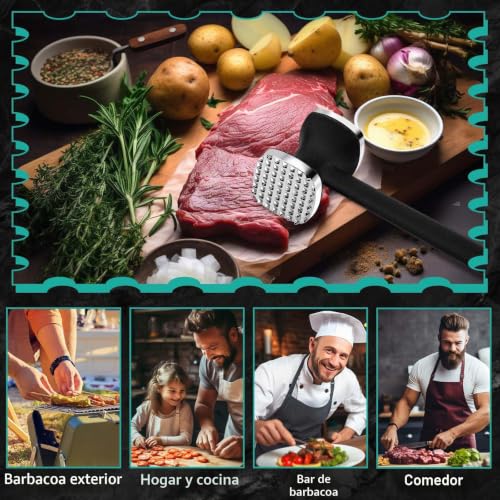 Miniatura 6 de Gowkeey Martillo Carne, Ablandador De Carne, Mazo Para Carne Doble Cara, Martillo Ablandador De Carne De Acero Inoxidable Herramienta De Cocina, Para Filetes,Pollo,Cerdo, Aptas Para El Lavavajillas