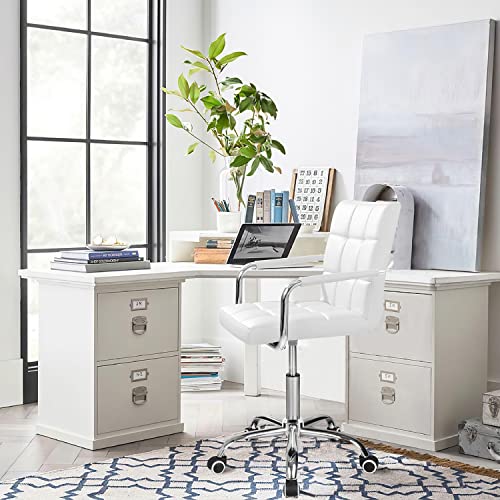 Furmax Mid-Back Office Task Chair Ribbed Pu Leather Executive Modern Adjustable Home Desk Retro Comfortable Work Chair 360 Degree Swivel With Arms (White) #TOP7