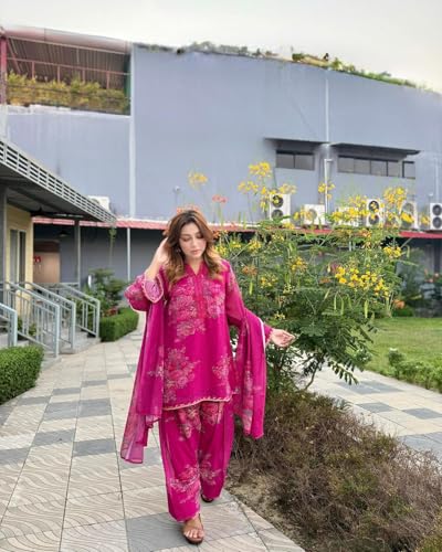 Image of JIYA'S Collection Women's Pure Faux Georgette Kurta Palazzo Set with Dupatta | Digital Print Full Sleeve Kurti with Farshi Pant