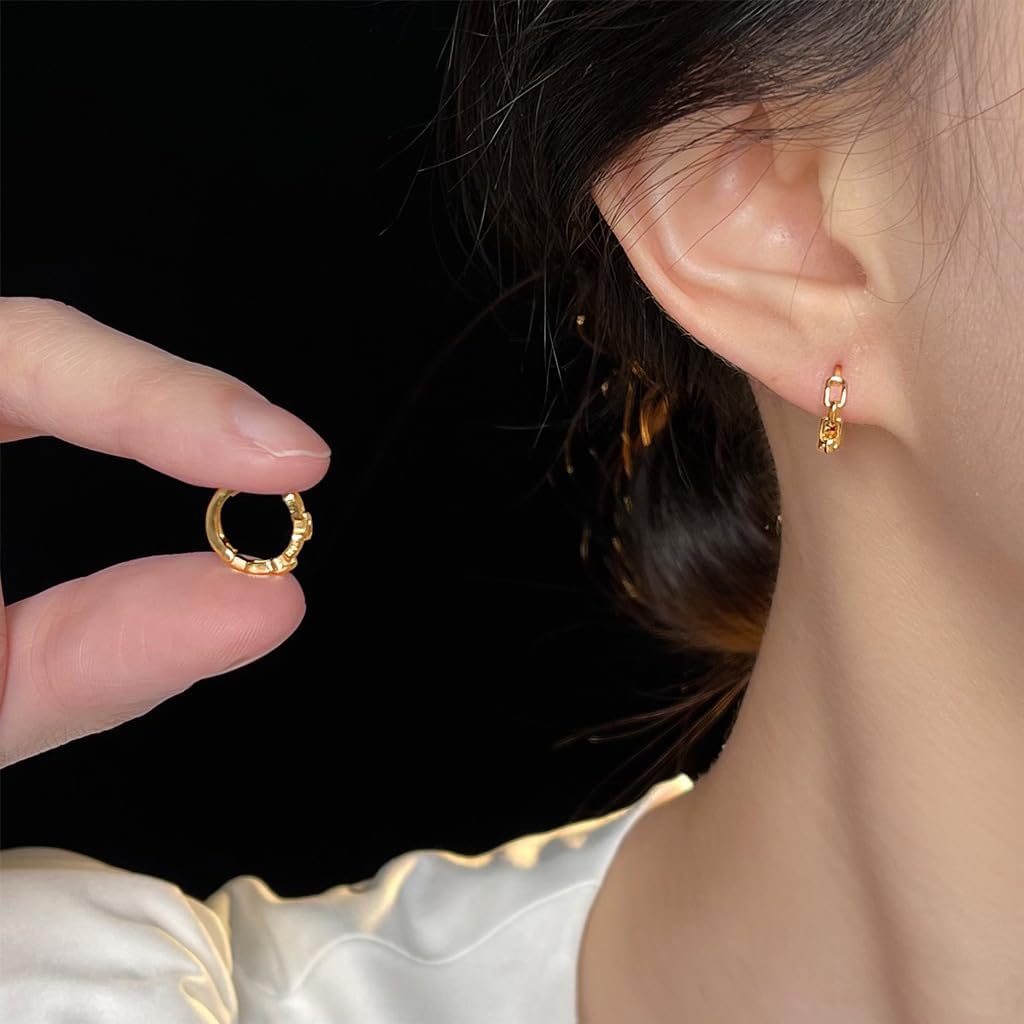 Chain Link Hoop Earrings for Women Sustainable 14K Gold Plated Recycled Brass Hypoallergenic 925 Sterling Silver Posts PVD Coated Trendy & Modern 12mm - Image 5