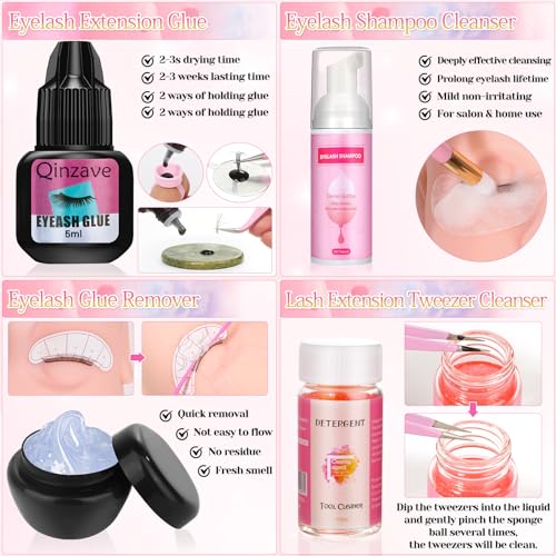 image for Qinzave Lashes Kit for Eyelash Extension Beginners 470PCS Professional