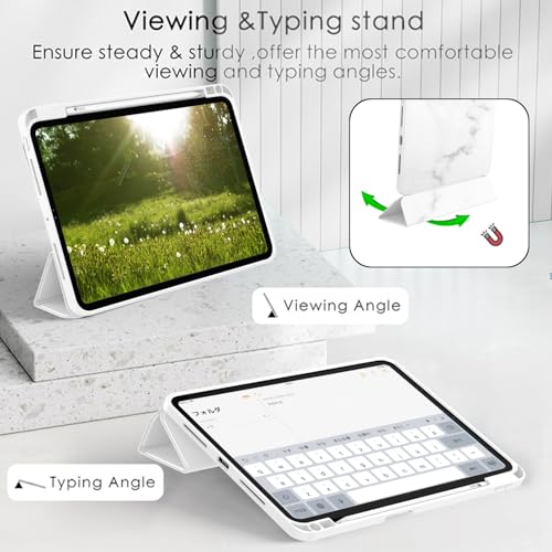 Image of ZryXal New iPad Pro 13 Inch Case (M5) 2025 / (M4) 2024 with Pencil Holder, Smart iPad Case [Support Pencil Pro and Pencil (USB-C)], Support Touch ID and Auto Wake /Sleep (Marble White)