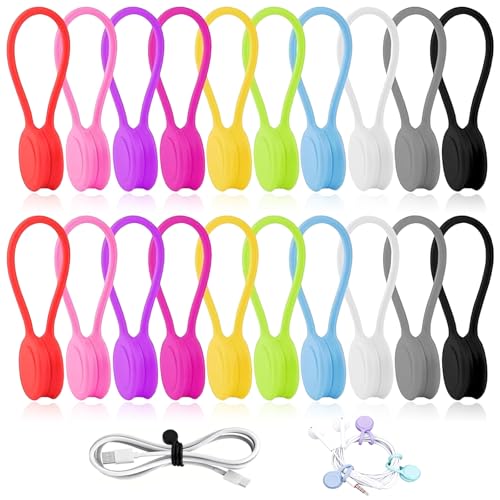 20 Pièces Attache Cable MagnétiquesMagnetic Cable Clips Réutilisables, Câble en Silicone Attaches de Câble Réutilisables Gestionnaire de Câbles USB pour Bureau L'école Maison
