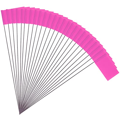 SAVITA 50pcs 2x3'' Marking Flags with Steel Pole Vinyl Stake Flags Markers Lawn Flags for Yard Industrial Underground Utilities Sprinkler Sewers Landscaping Surveying Pet Boundary (Pink)