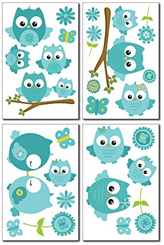 Samunshi® - Lot de stickers muraux motif bébés chouettes turquoises - Décoration pour chambre d’enfant fille et garçon