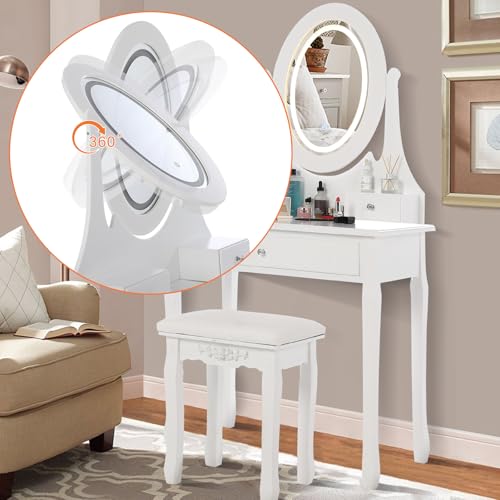 Tocador moderno compacto para dormitorios pequeños con espejo LED táctil 6