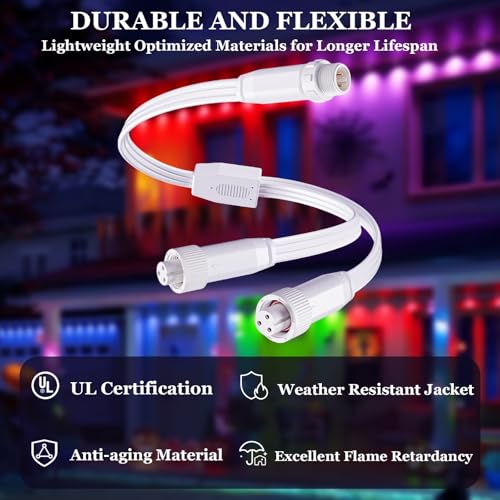 1 Male -to- 2 Female Y-Splitter,for Govee Permanent Outdoor Prism Light Waterproof Y-Connector Extension Cable, Suitable Compatible with Govee H707A, H707B, H707C Models, White by XDYQKJ - Used condition - Image 7