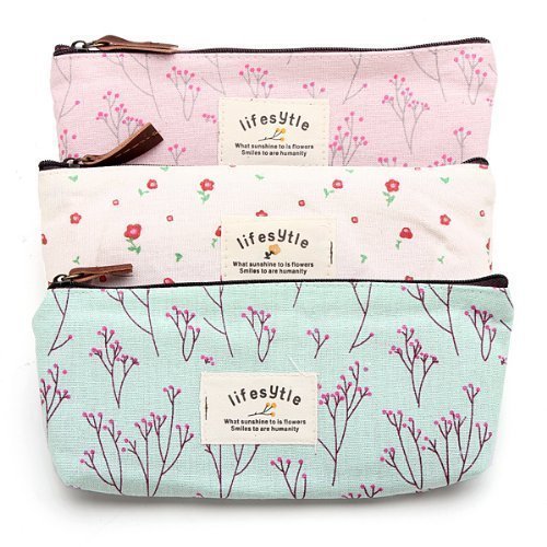 DierCosy Countryside Flower Floral Pencil Pen Case Cosmetic Makeup Bag Set of 3