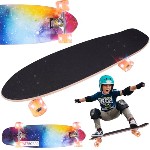 MalPlay Skateboard Holz Leuchtende LED-Räder Deck 71cm Funboard Holzboard Gummi ab 6 Jahren bis 100 kg