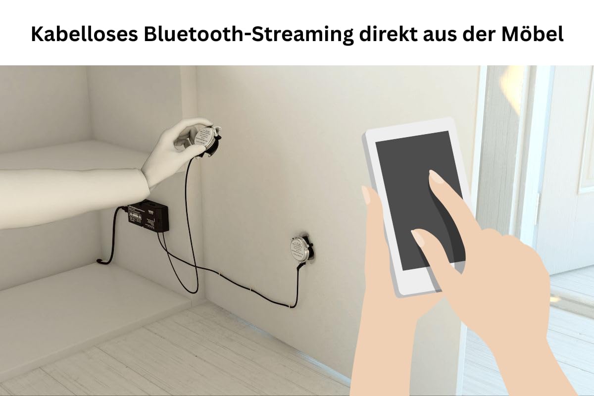 WHD Unsichtbare Bluetooth Lautsprecher Einbau für Möbel, Bad, Küche & Wohnmobil | Verstecktes Soundsystem BTR203 Exciter Set
