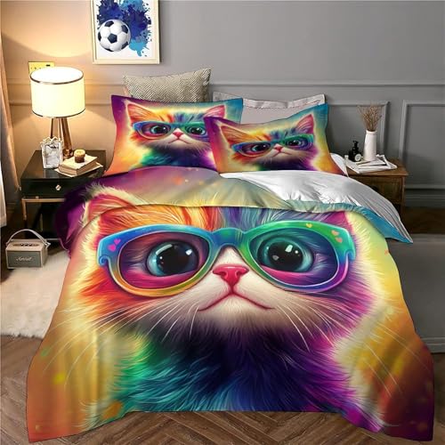 Drap de Couette Anti-Tache Chat Arc-en-Ciel Microfibre Durable - 6