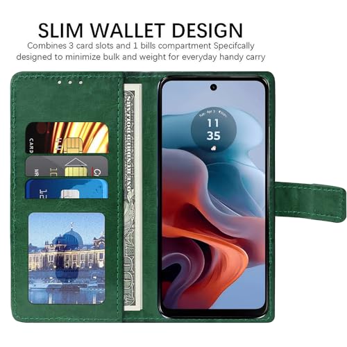 Image of Flip Cover Compatible with Motorola Moto G34 5G / G45 5G | Premium Leather Finish | Inbuilt Pockets & Stand | Flip Cover Back Case for Motorola Moto G34 5G / G45 5G (Green)