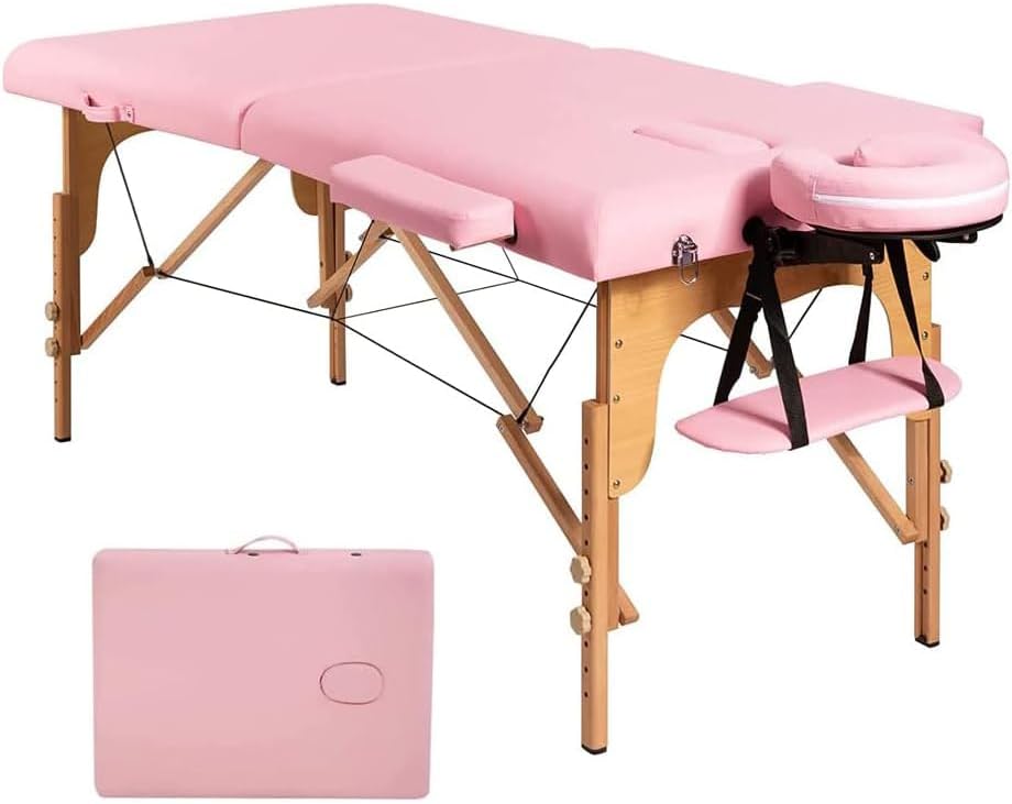 Cama de masaje portátil, mesa de masaje de cuero de PVC, mesa de terapia de masaje con soportes de haya, cama de spa ajustable de 84 pulgadas, cama