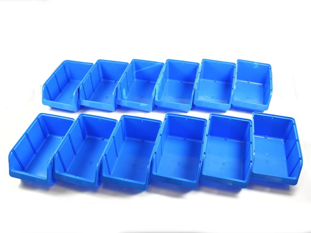 12 scatole a vista impilabili in polipropilene PP, misura 4, resistenza ai grassi, resine, alcali, oli e acidi, impilabili, blu, 207 x 155 x 332 mm, per officina, garage magazzino 1099290