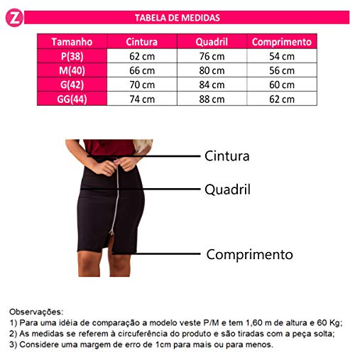 Saia Feminina Midi Lápis Social Preta Zíper Moda Evangélica G/42, Preto