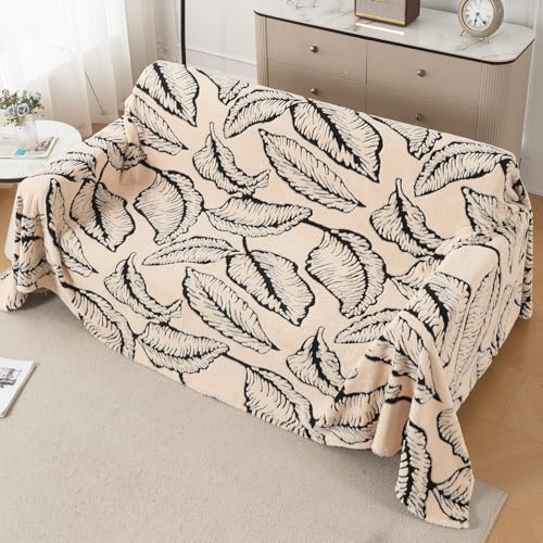 Image of HOKIPO Soft Plush Sofa Throw Cover for 3 Seater Sofa - Luxury All-Season Sofa Cover, 'Noirea Series' Botanical Leaf (180x310 cm) (AR-6653-D1)