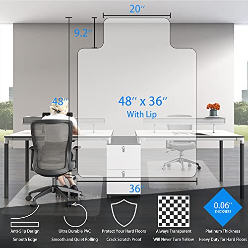 HOMEK Office Chair Mat for Hardwood Floor, 36” x 48” Floor Mats for Computer Desk, Easy Glide for Chairs - Thumbnail 2
