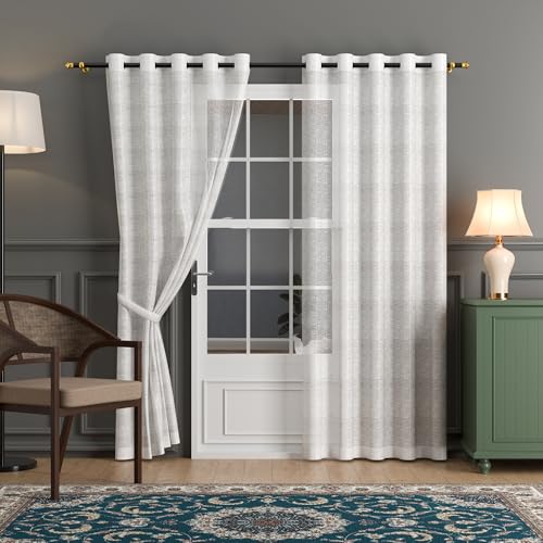Image of Kuber Industries 2 Pcs Polyester Linen Door Sheer Curtain 7 Feet for Home Decor | 8 Eyelet with Curtain Multiple Use for Living Room /Bedroom | Plain - Off White