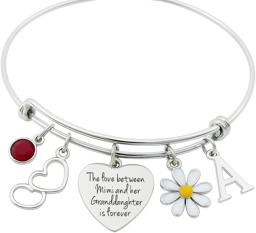 Mimi & Granddaughter Charm Bracelet – Silver Expandable Bangle with “The Love Between a Mimi and Her Granddaughter is Forever” Charm – Gift Jewelry for Granddaughters