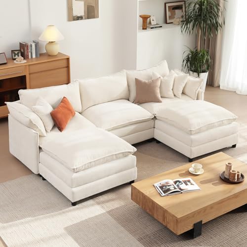 Image of Vesgantti 108 inch Sectional Modular Cloud Couch, Chenille Light Beige