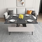 ZZenSmot Mesa de Centro de Mesa elevadora Moderna,Mesa de Comedor Extensible con Compartimento de Almacenamiento Oculto,Mesa Central multifunción 3 en 1