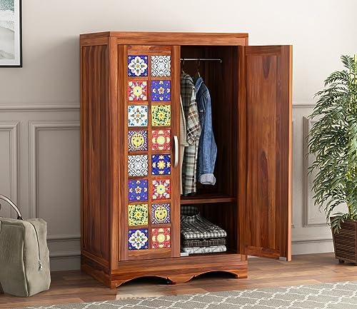 KUSUM HANDICRAFTS Solid Sheesham Wood 2-Door Wardrobe Cupboard Almirah ...