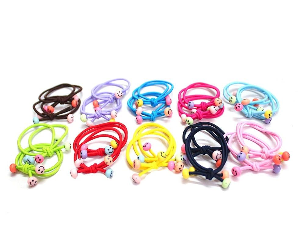 Snowpearl Smiley Face Beads MultiColor Hair Rubber Bands | Elastic Hair Bands - Smiley for Girls & Women - 20 Pieces 3