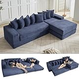 110'' Oversized Cloud Sectional Couches for Living Room, Convertible Sleeper Sofa Bed, Big Comfy Couch with 2 Side Pockets & 8 Pillows, Corduroy, Free-Combined (Blue, 110 "-Right Facing Chaise)