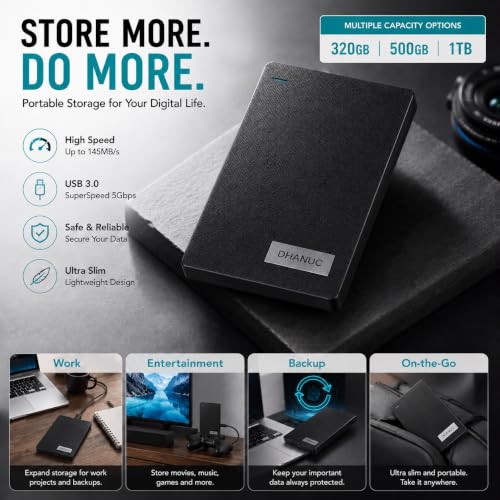 Image of 500GB Ultra Slim External Hard Drive | Portable HDD | USB 3.0 High-Speed 5Gbps | Plug & Play | Backup Drive for Laptop, PC, Mac | Lightweight & Durable - Black (500 GB)
