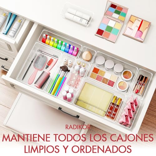 Radikor 31 Piezas Organizadores de Cajones de Plástico Transparente, Organizador de Maquillaje Cajones, Organizador Cajones Escritorio, Cajas Organizadoras para Maquillaje, Baño, Cocina, per Oficina - imagen 3