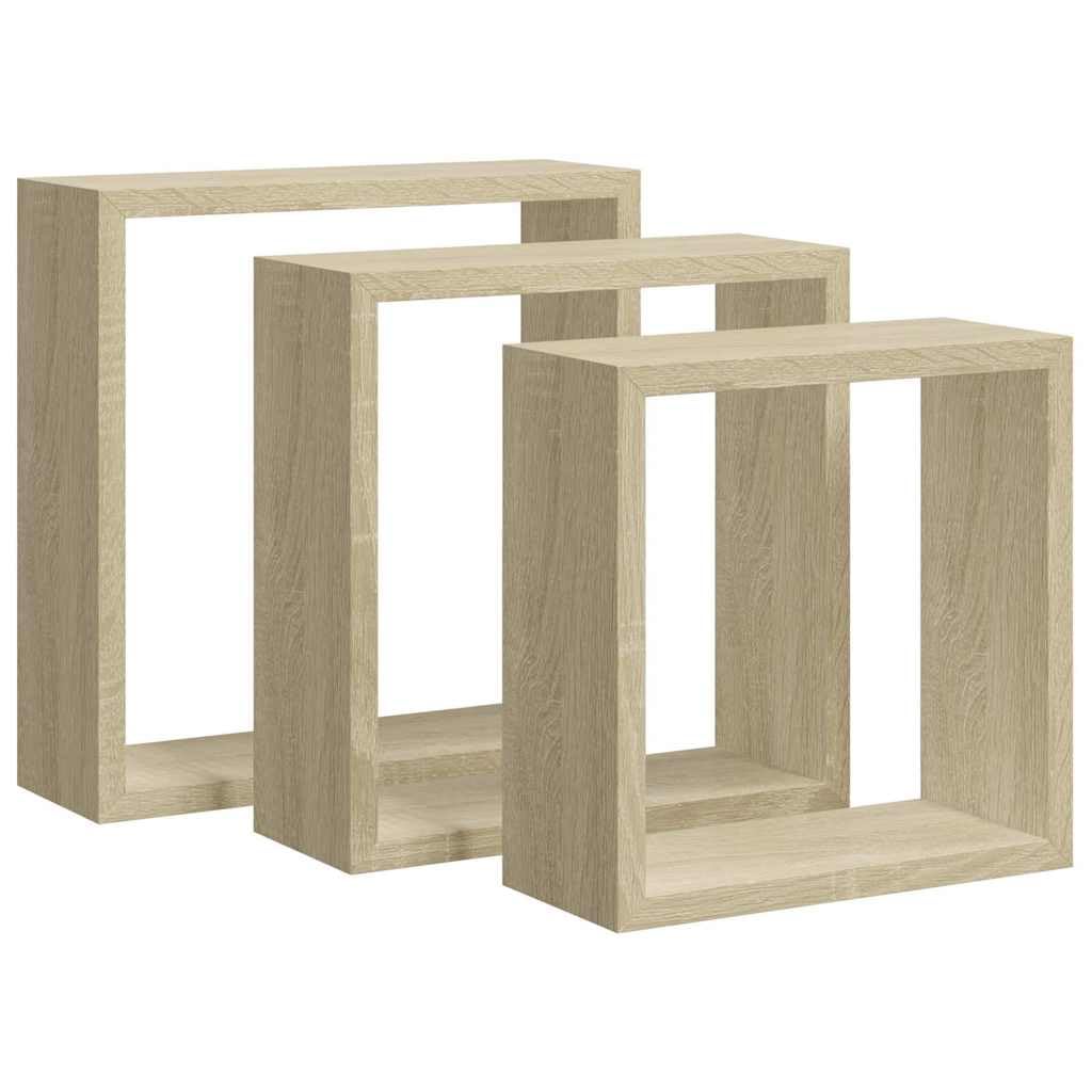 Set di 3 mensole sospese da parete in MDF – Elegante scaffalatura a cubo per decorazioni personalizzate